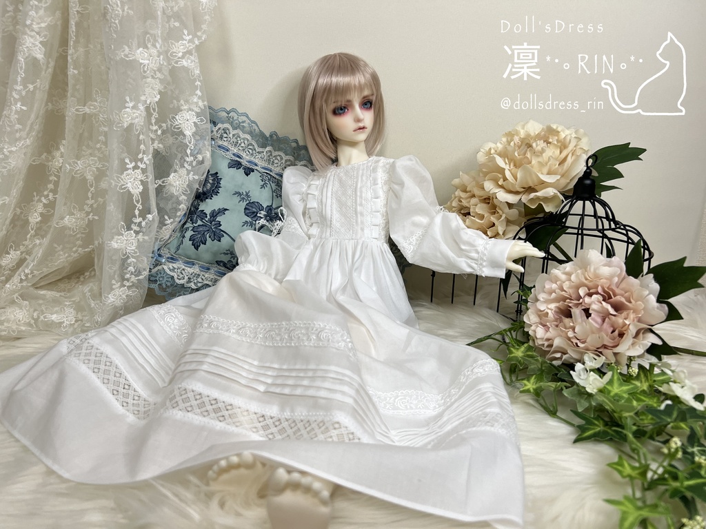 1/3ドール用ベビードレス くるみボタン・リボン付き再販