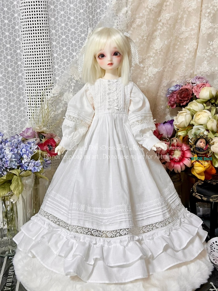 1/4ドール用ベビードレス・ドロワーズ・ベッドリボン付き