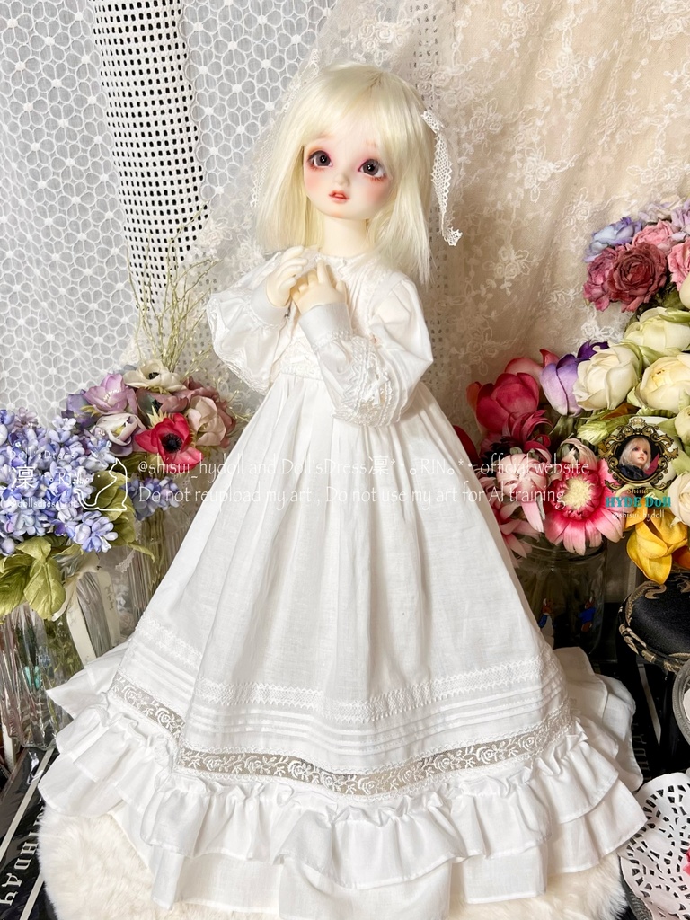 1/4ドール用ベビードレス・ドロワーズ・ベッドリボン付き