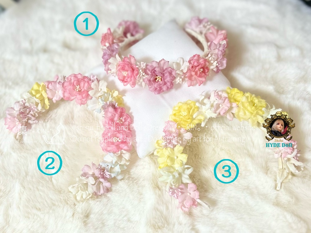 ドール用布花カチューシャ・花かんむり