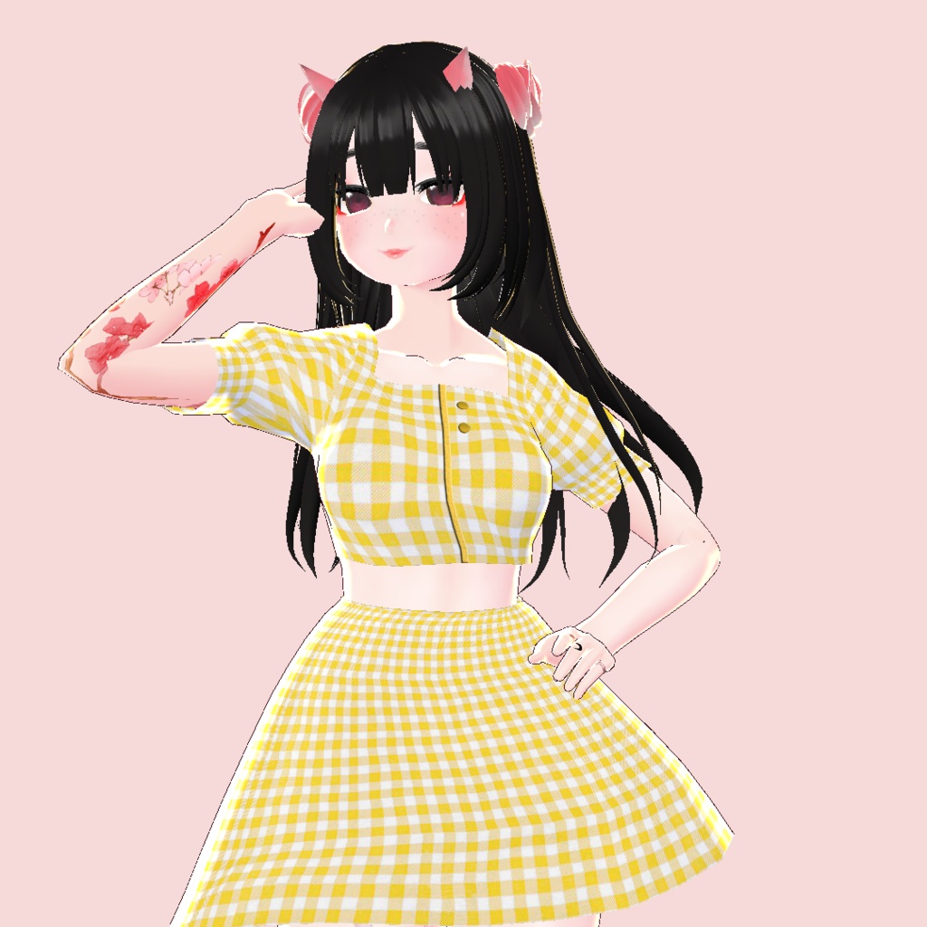 [Vroid] Yellow Gingham Dress | Yellow Picnic Dress