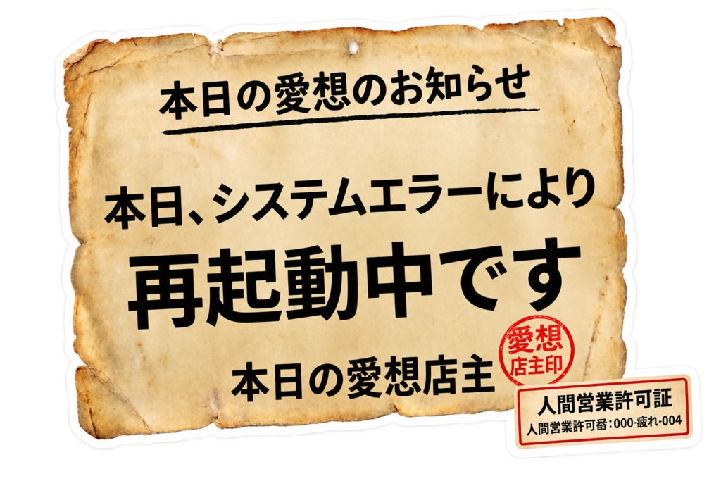 人生臨時休業ラベル 6種セット|レトロ感情ステッカー素材