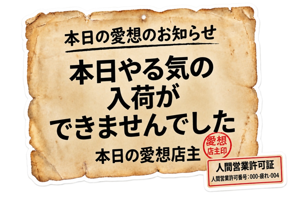 人生臨時休業ラベル 6種セット|レトロ感情ステッカー素材
