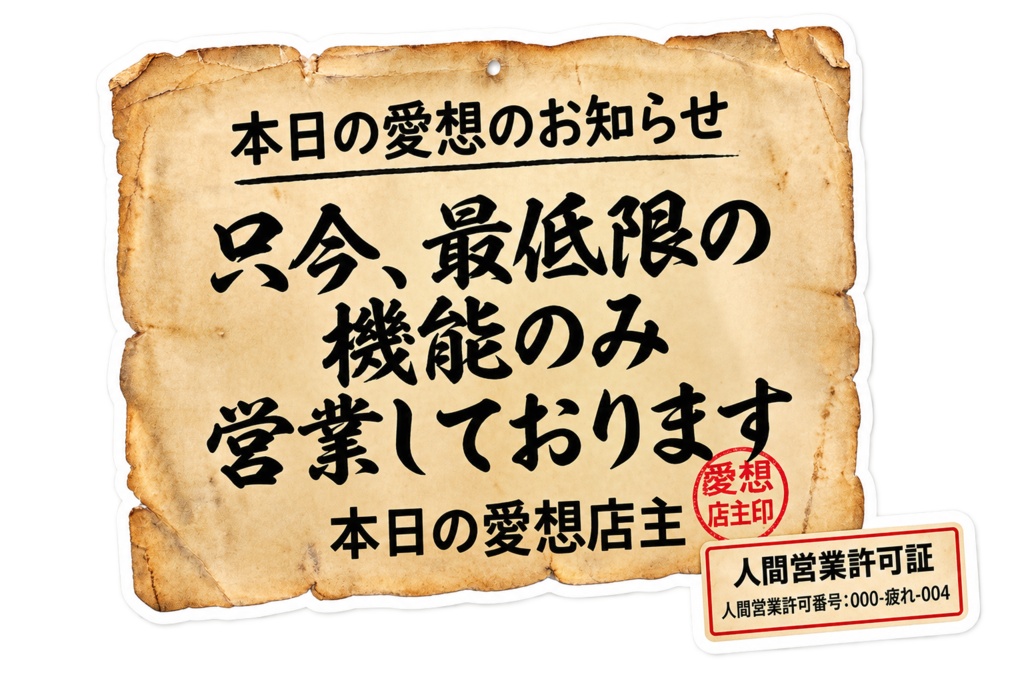 人生臨時休業ラベル 6種セット|レトロ感情ステッカー素材
