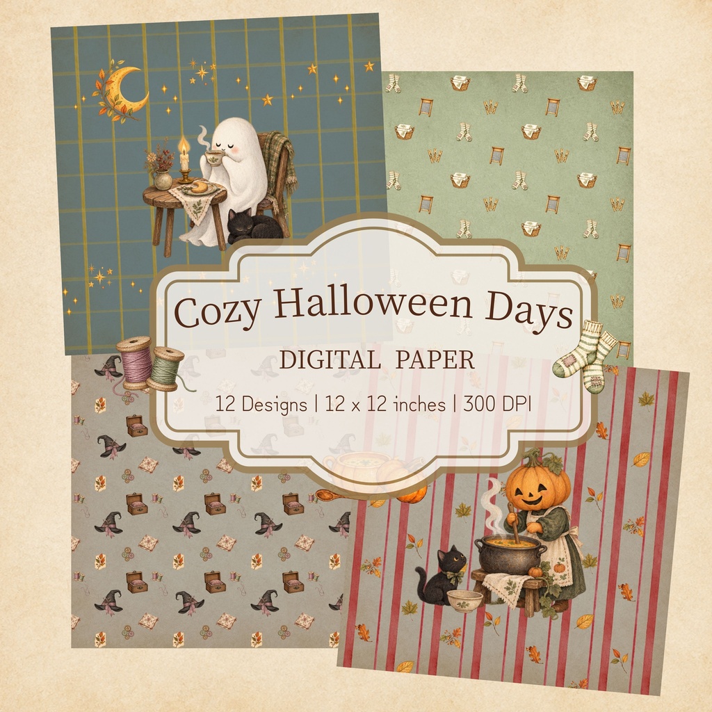 Cozy Halloween Days ｜デザインペーパー12枚セット（12x12インチ）