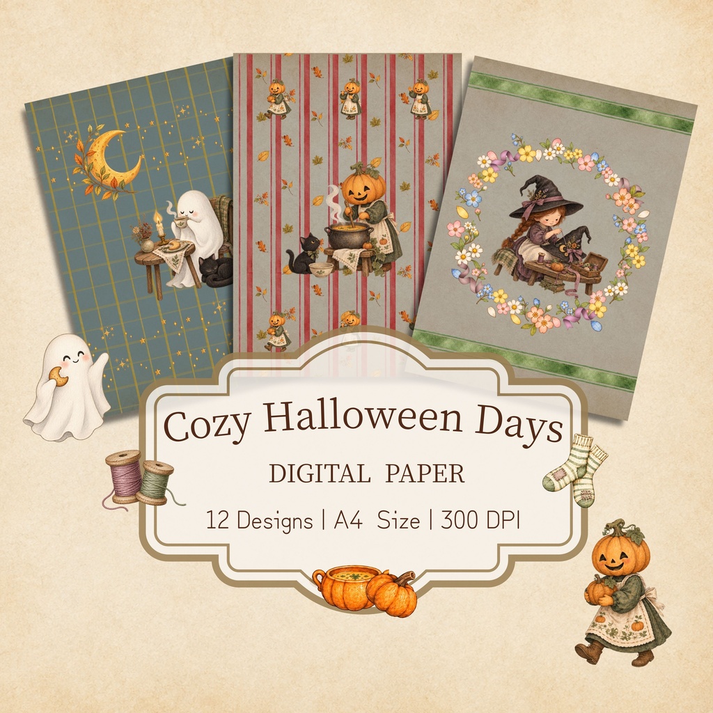Cozy Halloween Days | A4 デザインペーパー12枚セット