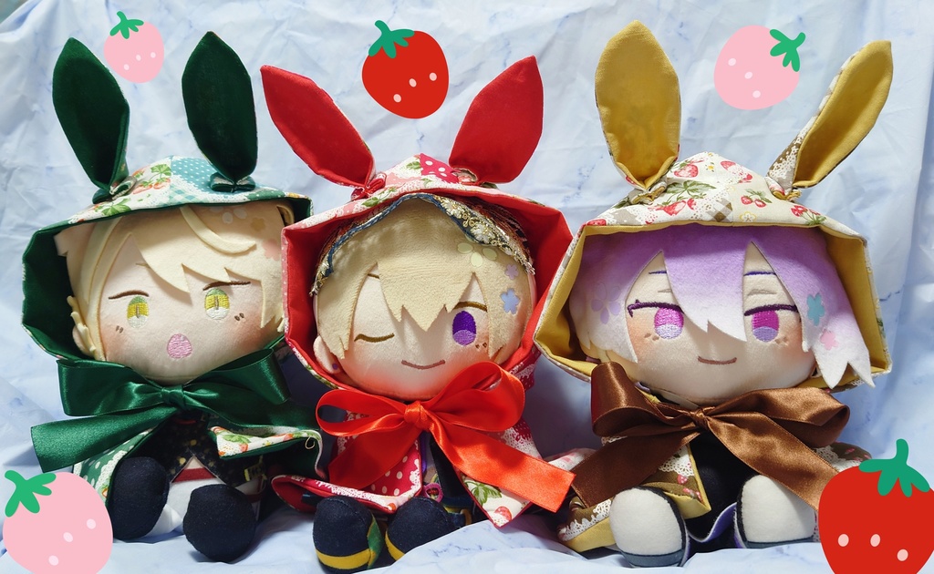 追加。16〜20㌢ぬいちゃん🐰イチゴのうさみみフードケープ🐰