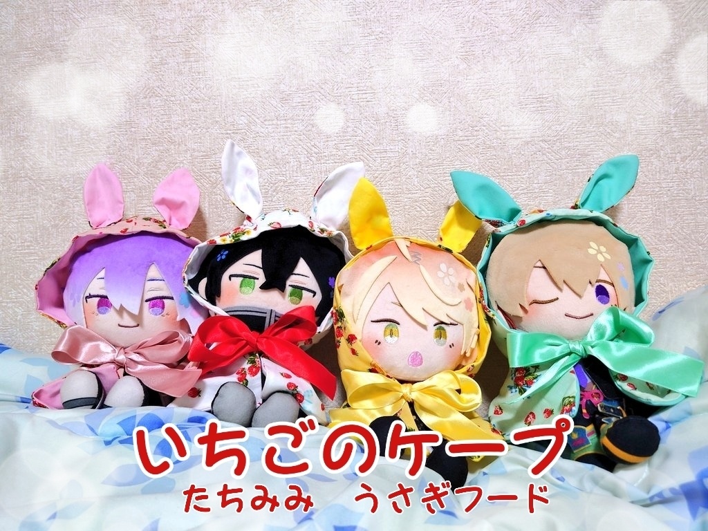 追加残各1🙏16〜20㌢ぬいちゃん🐰イチゴのうさみみフードケープ🐰