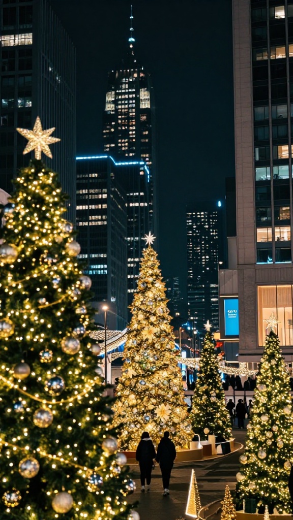 都会のクリスマス壁紙 6枚セット｜夜景×イルミネーション｜スマホ用 9:16