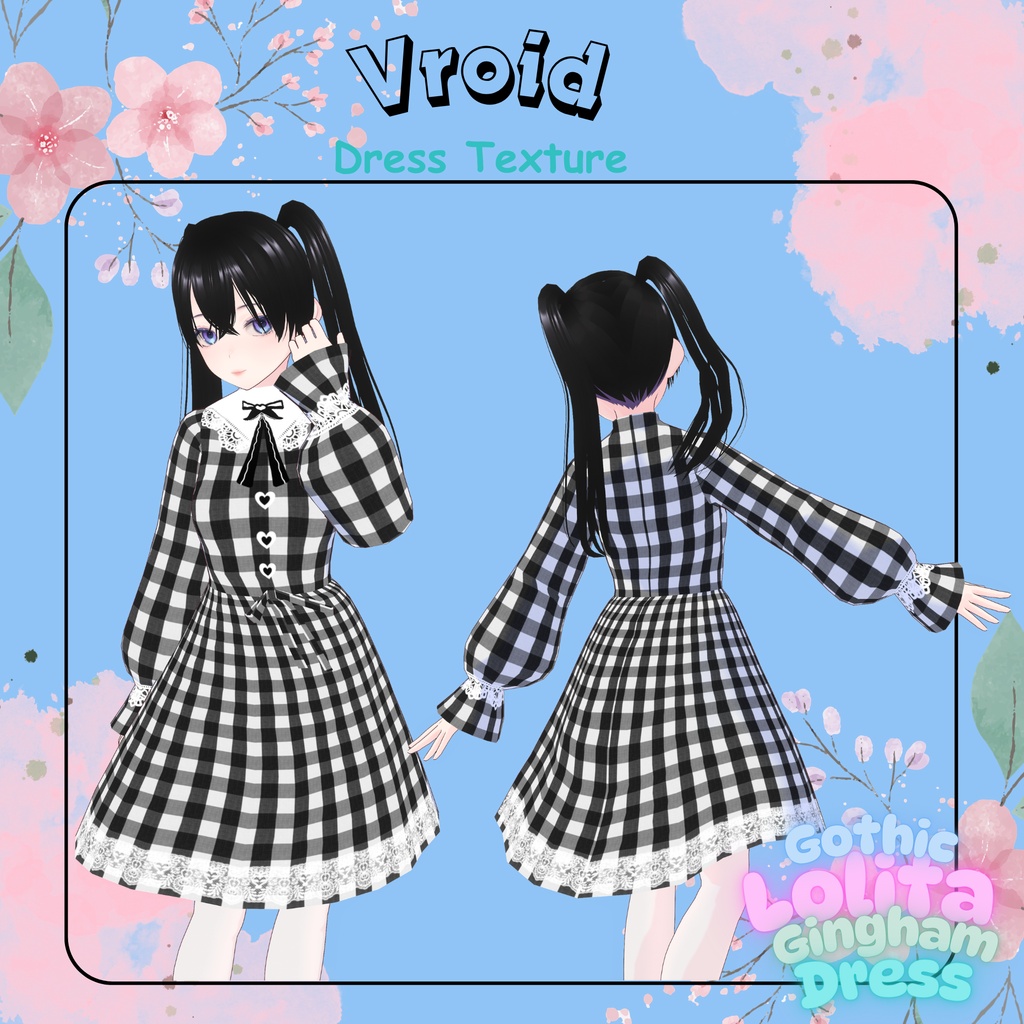 Vroid Gothic Lolita Gingham Dress ♡ ゴシックロリータ風ギンガムワンピース ♡