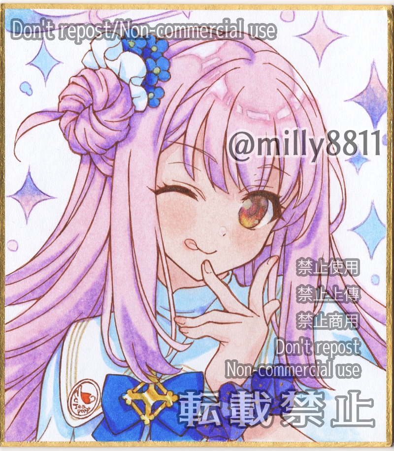 同人手描きイラスト原画（ミニ色紙）『ブルーアーカイブ』(ブルアカ)　聖園ミカ