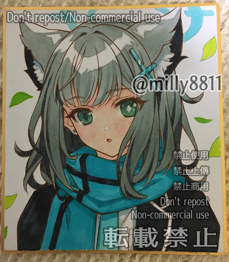 同人手描きイラスト原画(ミニ色紙)『ブルーアーカイブ』(ブルアカ) 砂狼シロコ