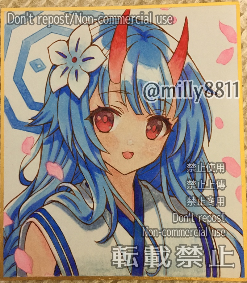 同人手描きイラスト原画(ミニ色紙)『ブルーアーカイブ』(ブルアカ) 和楽チセ