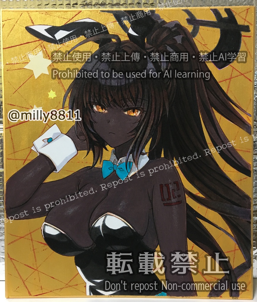 同人手描きイラスト原画(中色紙)『ブルーアーカイブ』(ブルアカ) 角楯カリン(バニーガール) blue archive