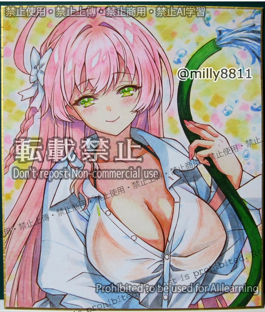 同人手描きイラスト原画(中色紙)『ブルーアーカイブ』(ブルアカ)浦和ハナコ(水着) blue archive