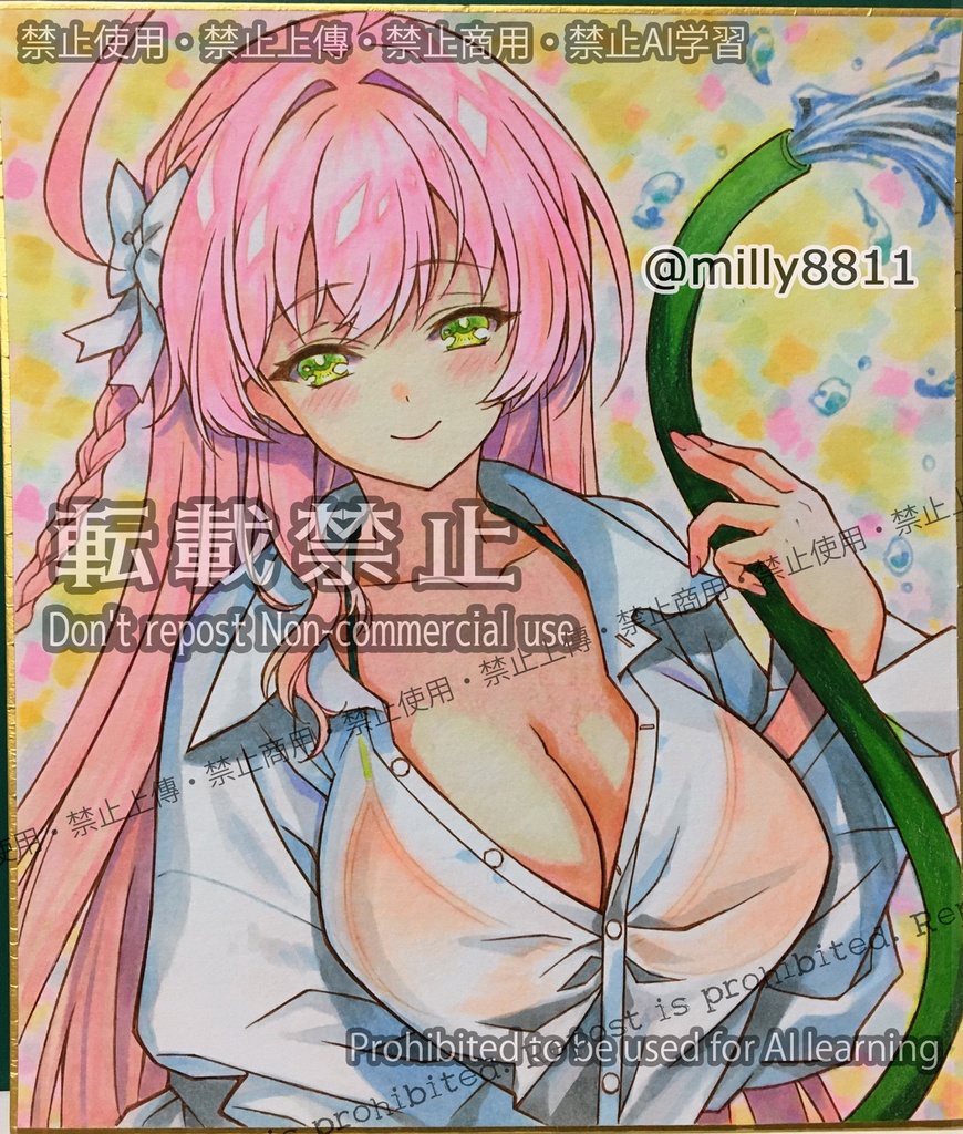 同人手描きイラスト原画(中色紙)『ブルーアーカイブ』(ブルアカ)浦和ハナコ(水着) blue archive