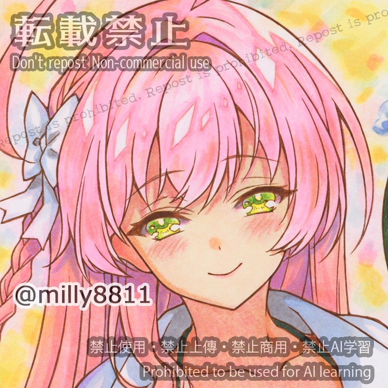 同人手描きイラスト原画(中色紙)『ブルーアーカイブ』(ブルアカ)浦和ハナコ(水着) blue archive