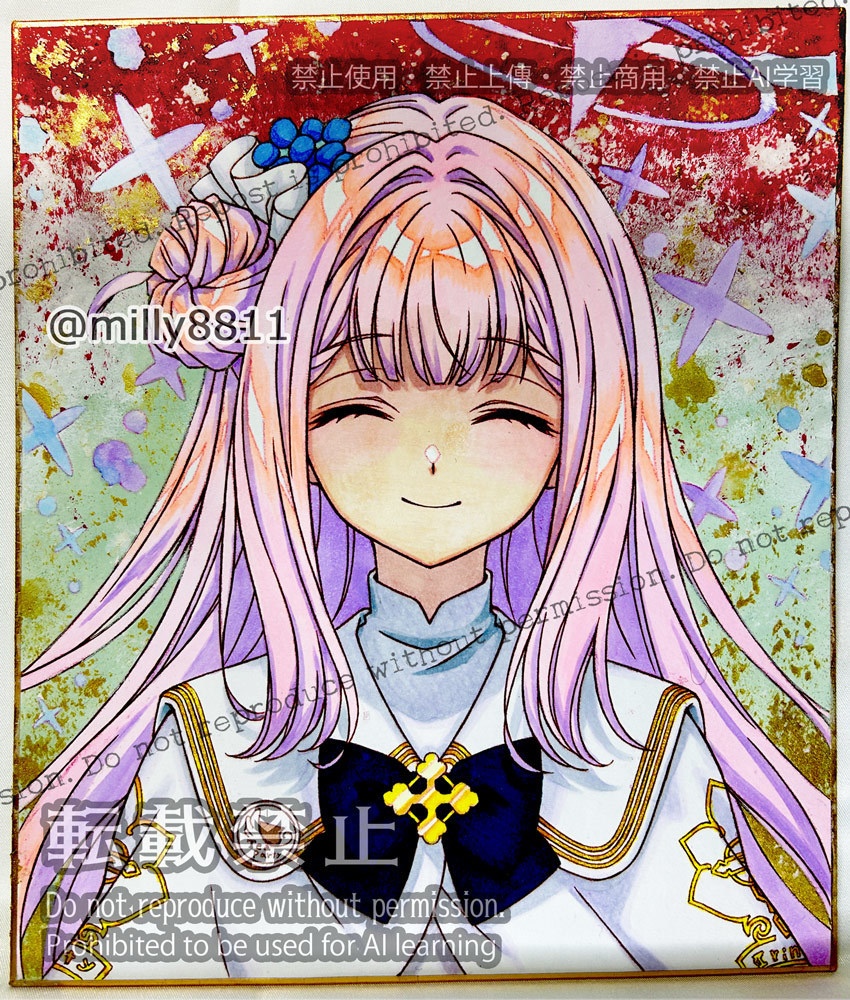 【 難有り】同人手描きイラスト原画(中色紙)『ブルーアーカイブ』(ブルアカ) 聖園ミカA(デフォルト) blue archive