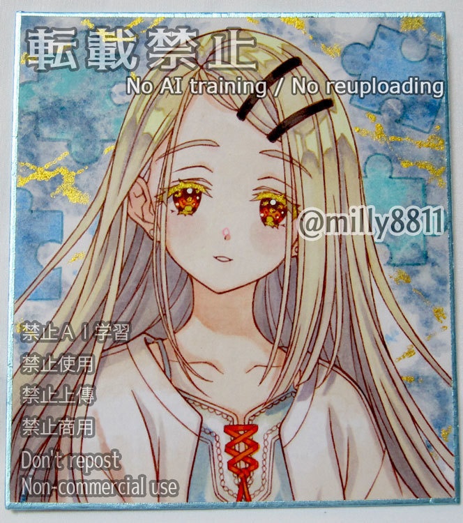 同人手描きイラスト原画(ミニ色紙)『学園アイドルマスター』(学マス)篠澤 広