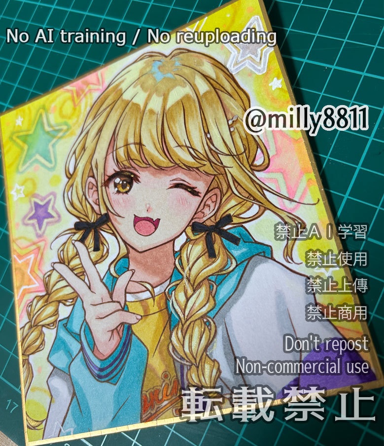 【難有り】同人手描きイラスト原画ミニ色紙『学園アイドルマスター』(学マス) 藤田ことね