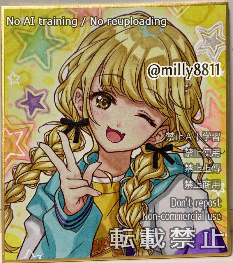 【難有り】同人手描きイラスト原画ミニ色紙『学園アイドルマスター』(学マス) 藤田ことね