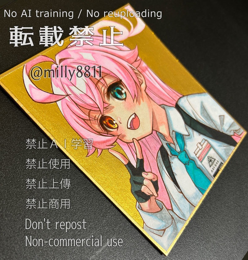 【難有り】同人手描きイラスト原画(ミニ色紙)『ブルーアーカイブ』(ブルアカ) 小鳥遊ホシノ blue archive