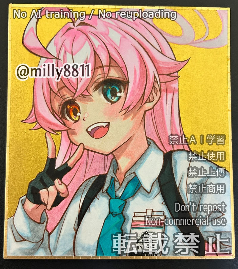 【難有り】同人手描きイラスト原画(ミニ色紙)『ブルーアーカイブ』(ブルアカ) 小鳥遊ホシノ blue archive