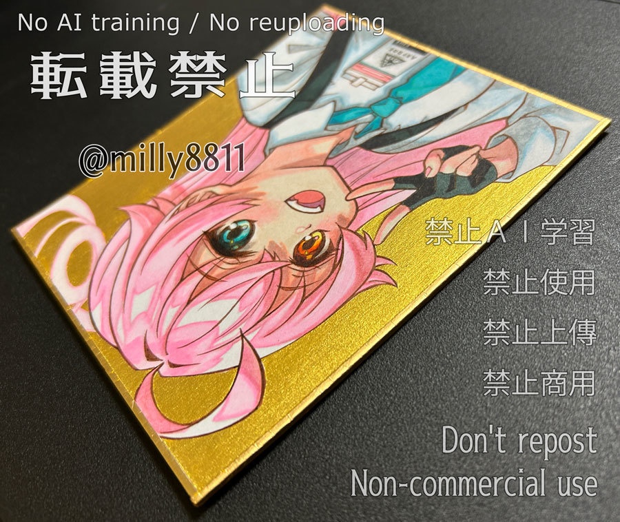 【難有り】同人手描きイラスト原画(ミニ色紙)『ブルーアーカイブ』(ブルアカ) 小鳥遊ホシノ blue archive