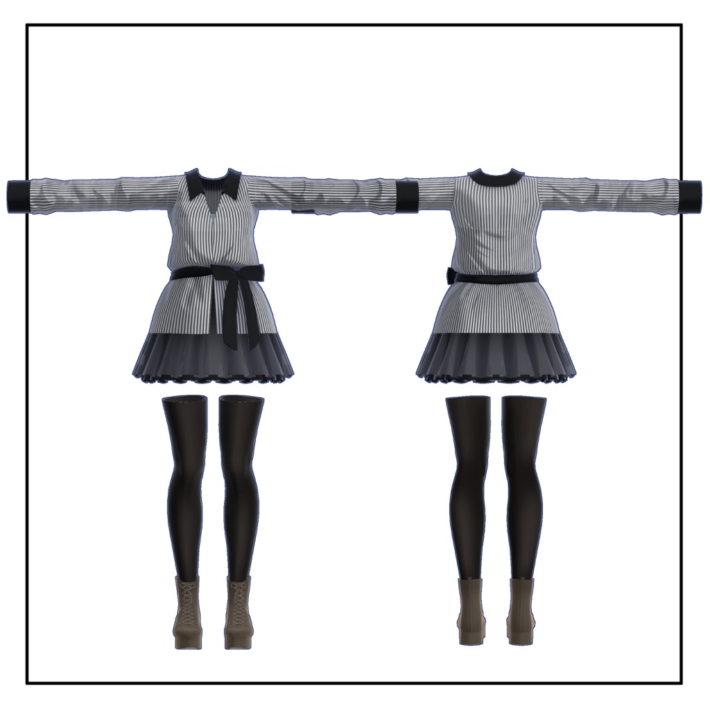 【スキニング済衣装】ストライプシャツコーデ