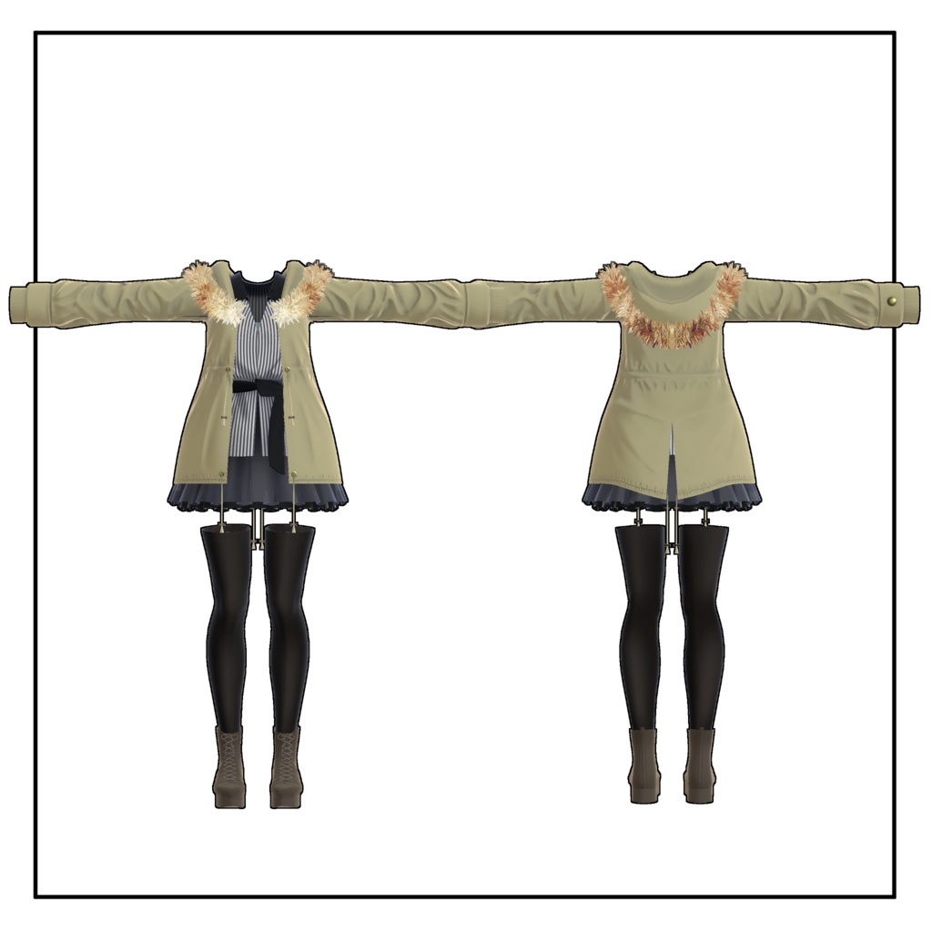 【スキニング済衣装】ストライプシャツコーデ