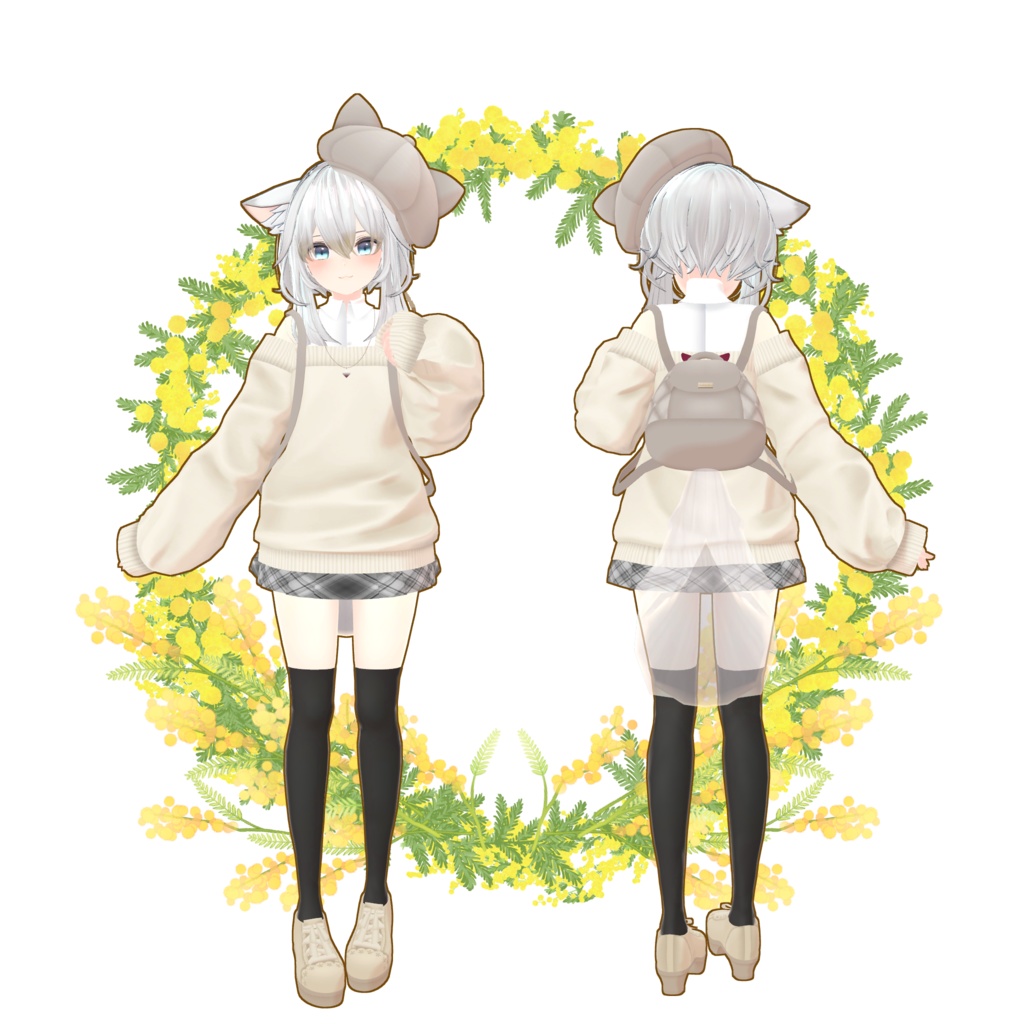 【スキニング済み衣装】バックリボンニットコーデ