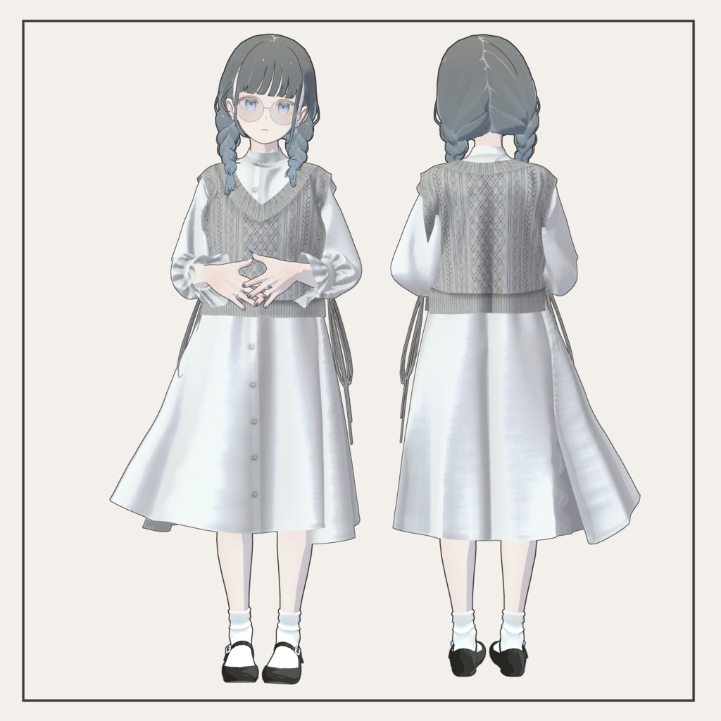 【スキニング済み衣装】ニットベストワンピ