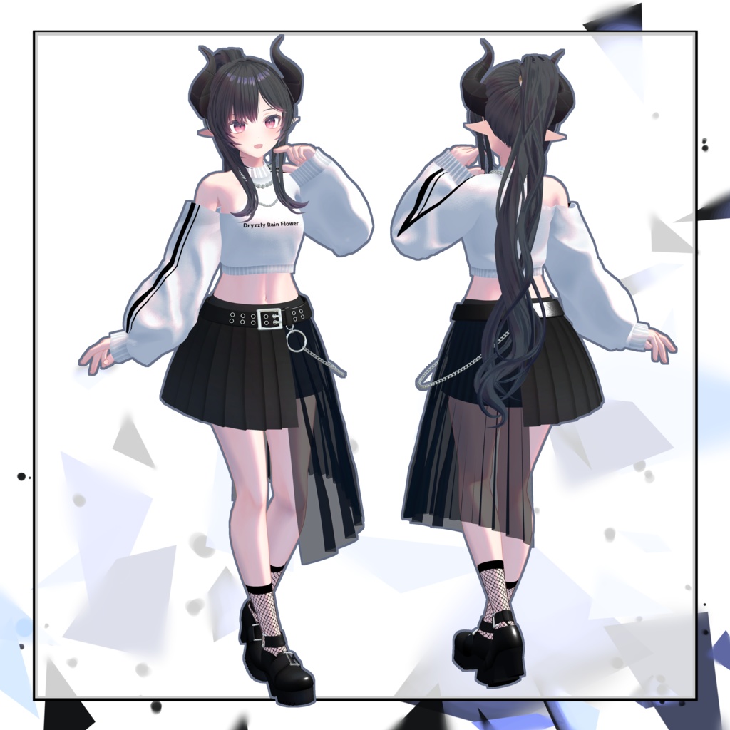 【スキニング済衣装】ワンショルダーパンクコーデ