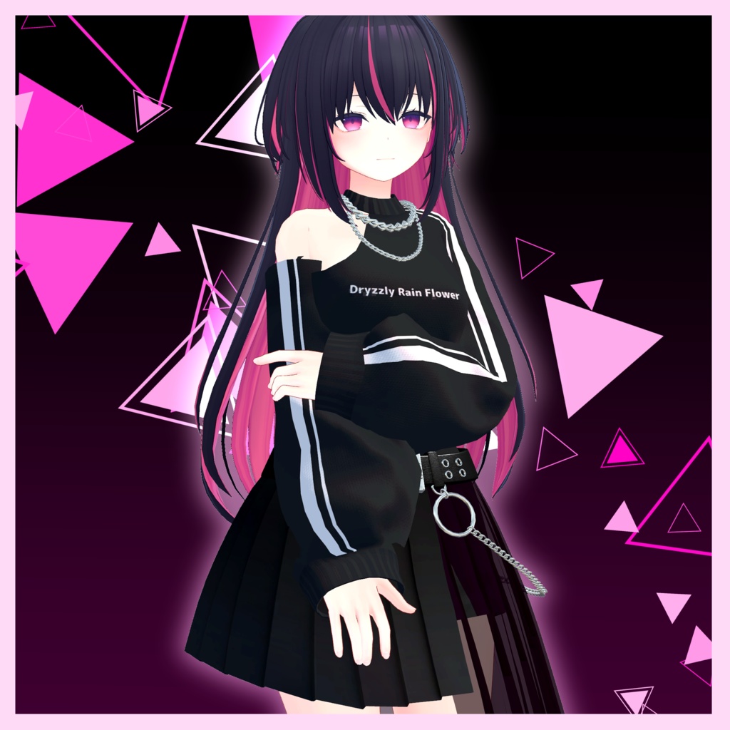 【スキニング済衣装】ワンショルダーパンクコーデ