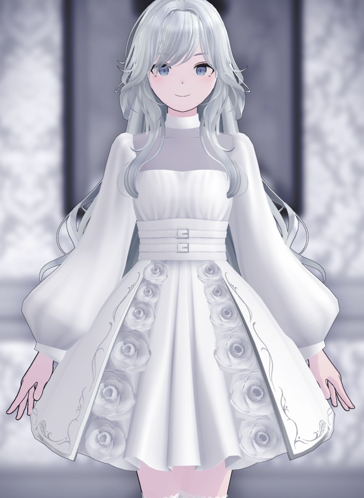 【スキニング済衣装】ブラックローズドレス