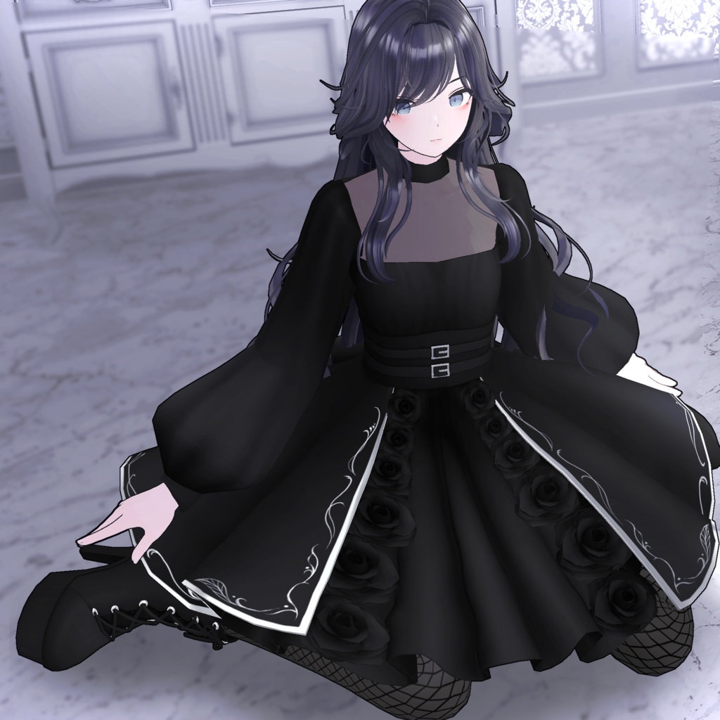 【ｽｷﾆﾝｸﾞ済衣装】ブラックローズドレス