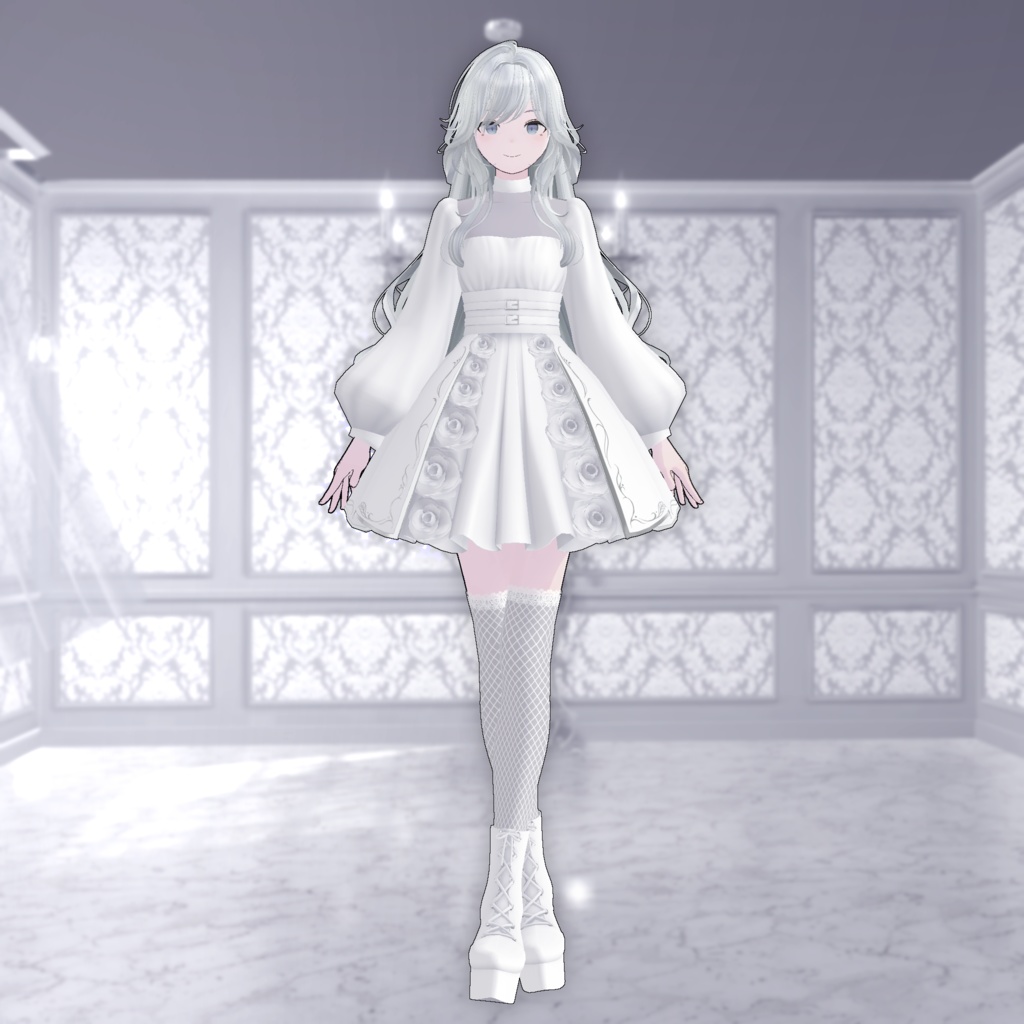 【スキニング済衣装】ブラックローズドレス