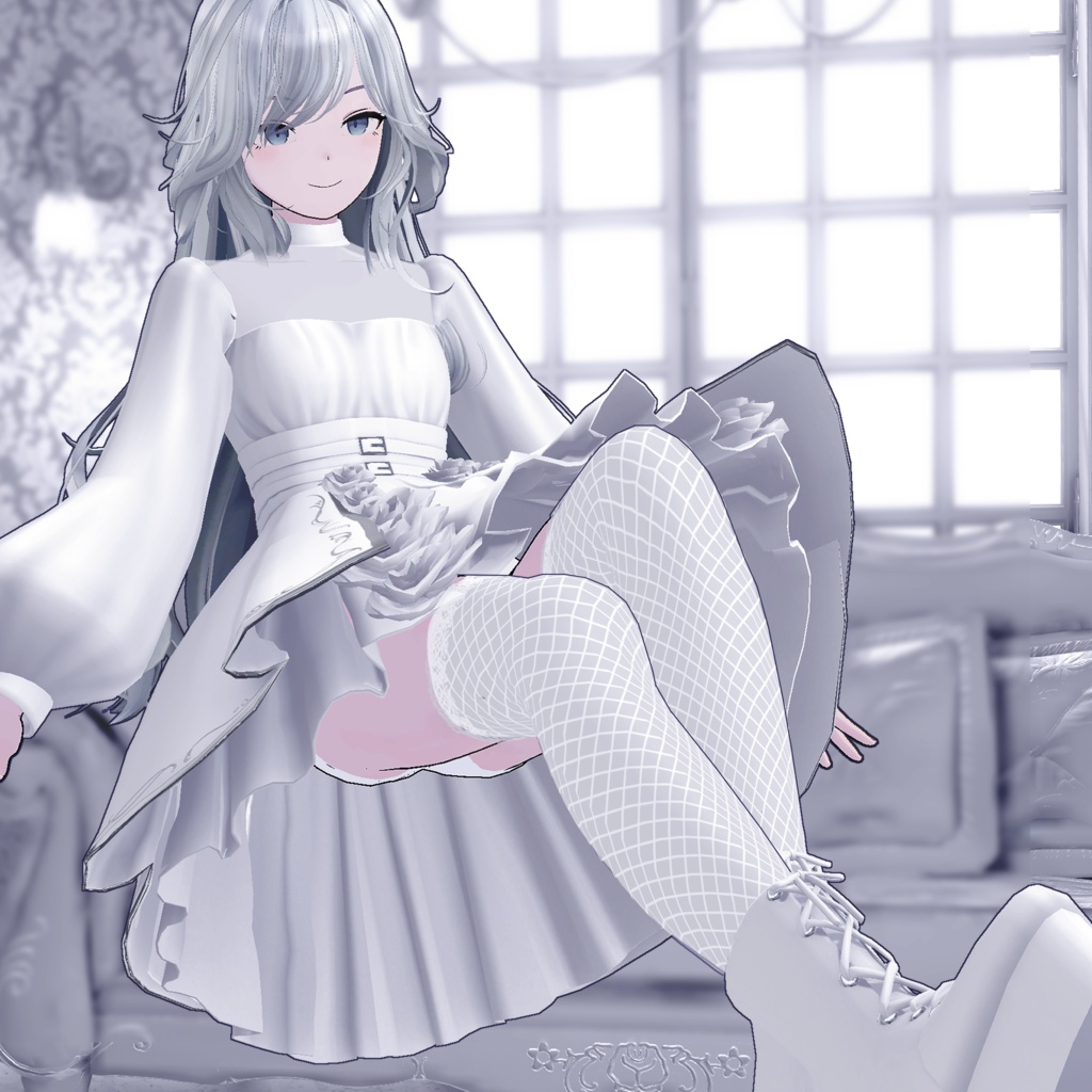 【スキニング済衣装】ブラックローズドレス