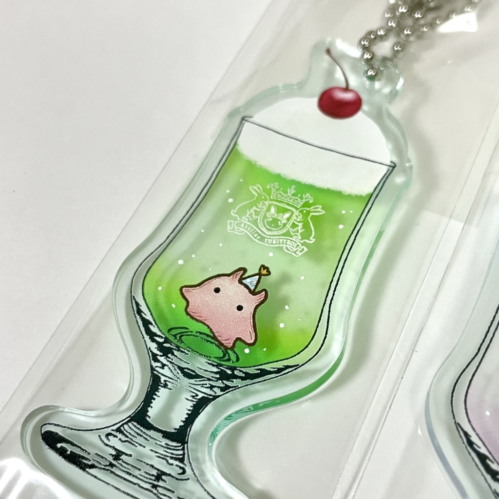 クリームソーダ ガラス風キーホルダー(めんだこ おめめぽちぽち)