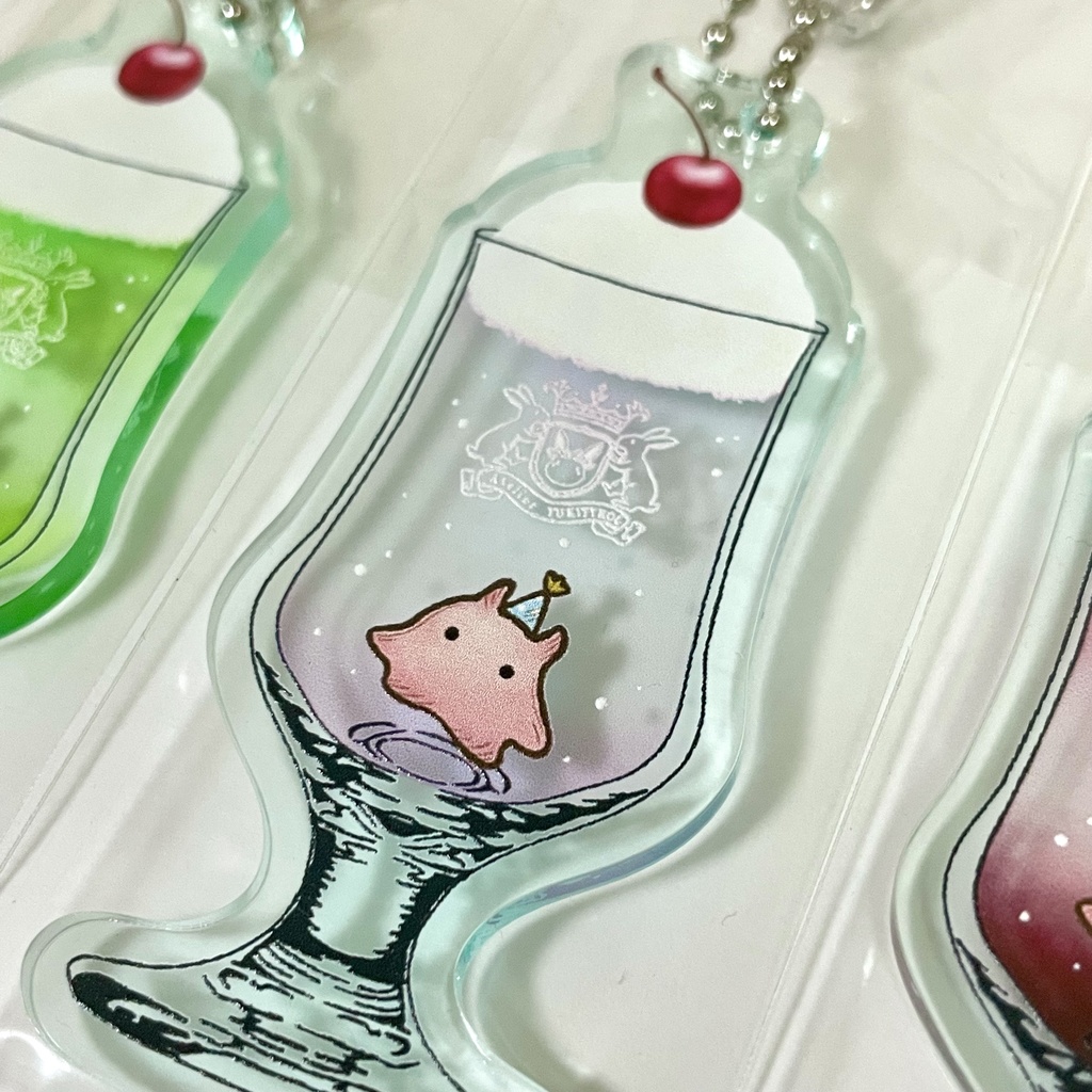 クリームソーダ ガラス風キーホルダー(めんだこ おめめぽちぽち)