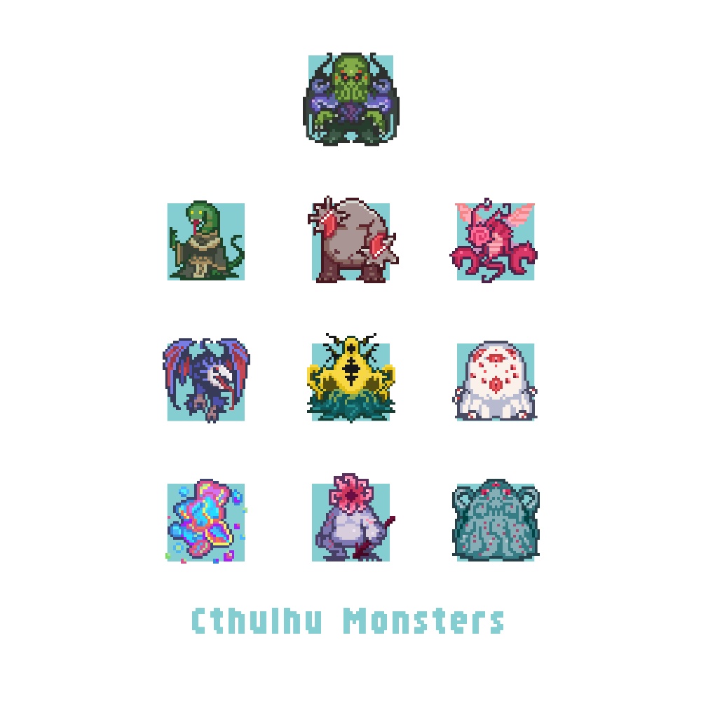 ドットクトゥルフモンスターズ Tシャツ白 【カラー3種】