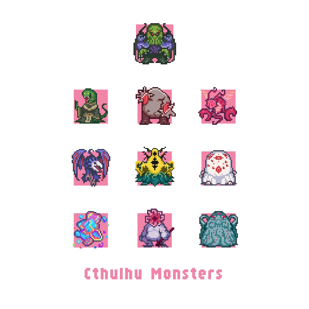 ドットクトゥルフモンスターズ Tシャツ白 【カラー3種】