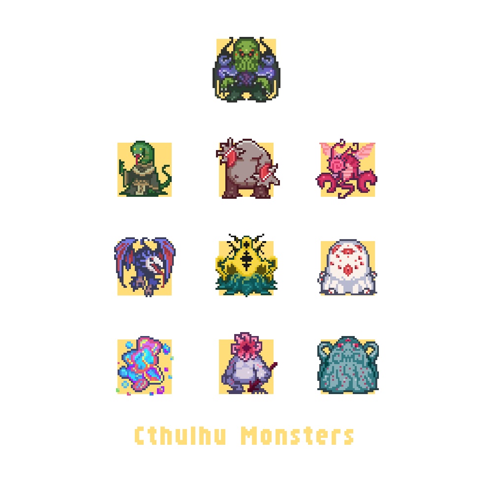 ドットクトゥルフモンスターズ Tシャツ白 【カラー3種】