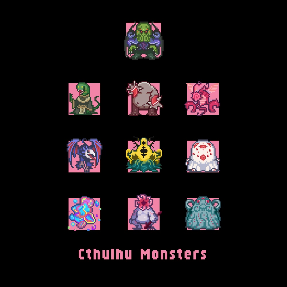 ドットクトゥルフモンスターズ Tシャツ黒 【カラー3種】