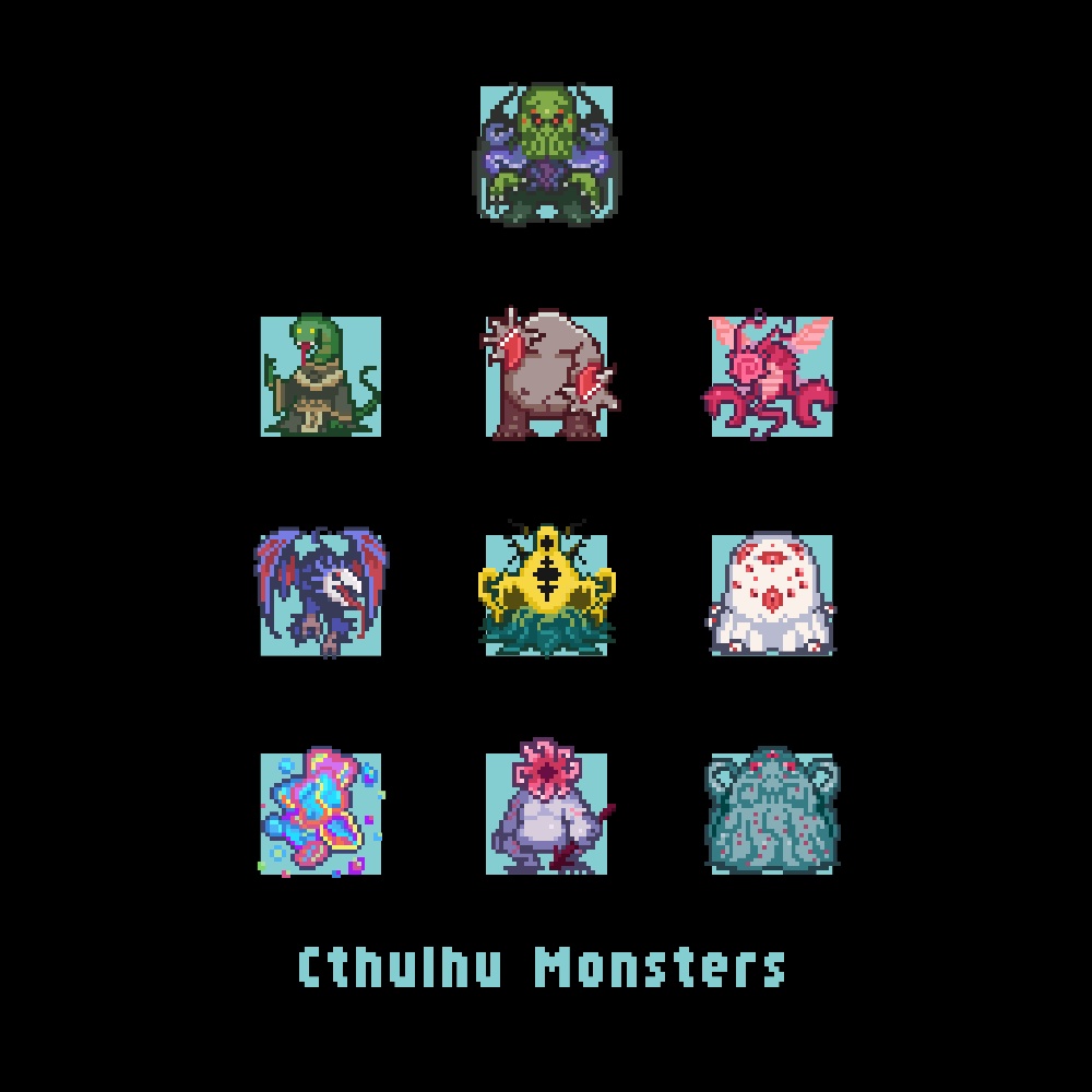 ドットクトゥルフモンスターズ Tシャツ黒 【カラー3種】