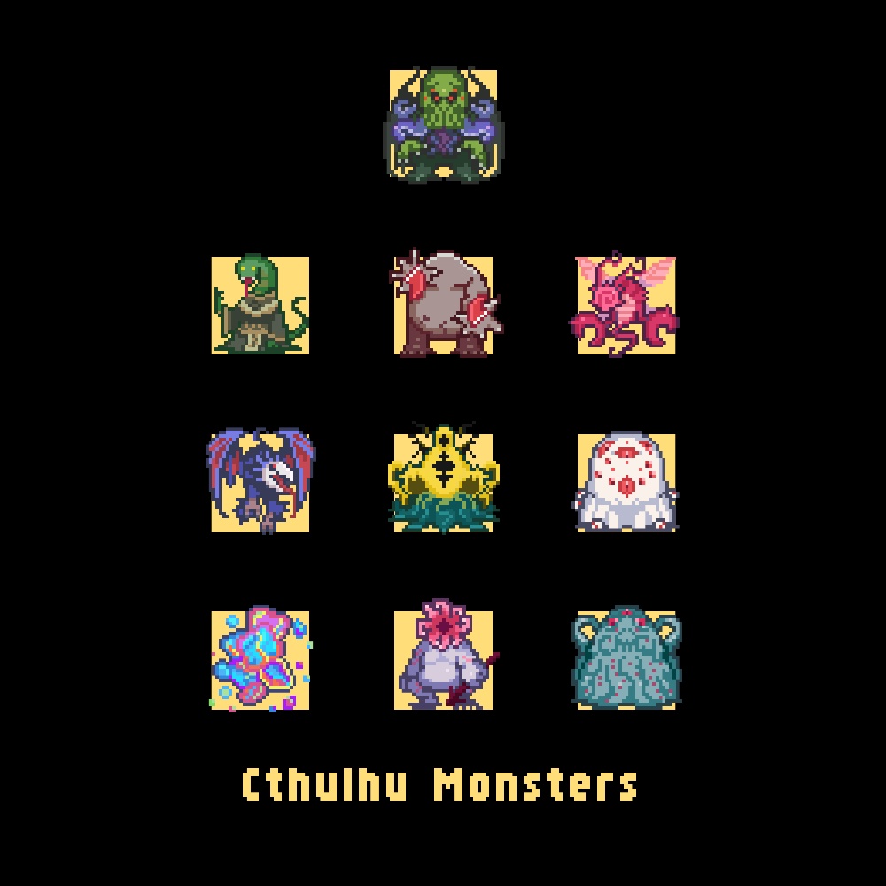 ドットクトゥルフモンスターズ Tシャツ黒 【カラー3種】