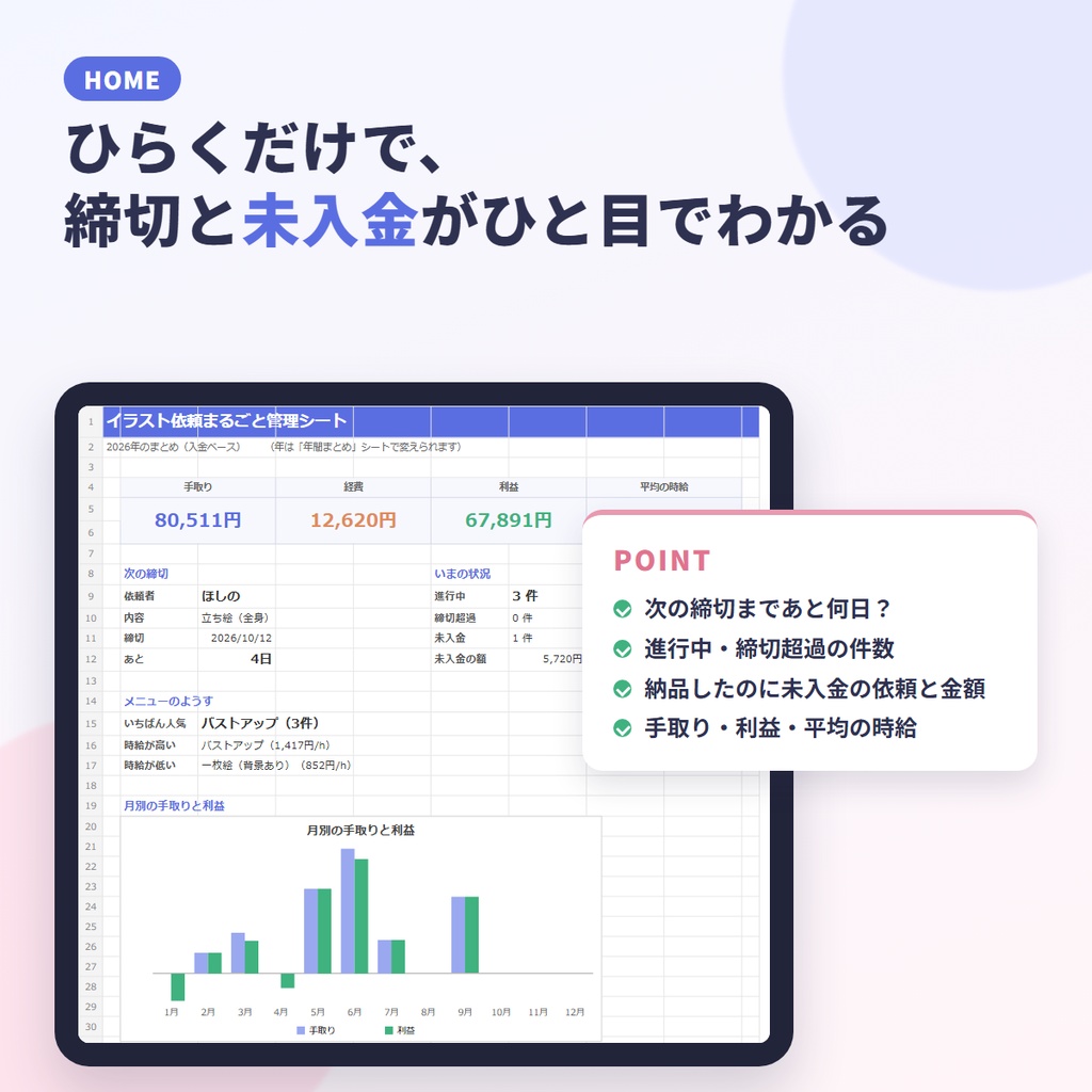 イラスト依頼まるごと管理シート【Excel・Googleスプレッドシート対応】
