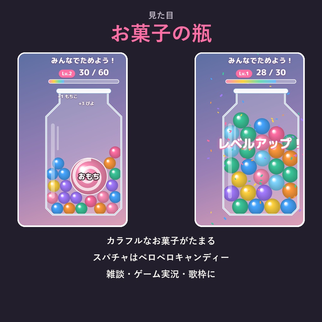 ためボトル【わんコメ対応】コメントで粒がたまる参加型テンプレート 3種セット/お菓子の瓶・目玉の標本瓶・千両箱