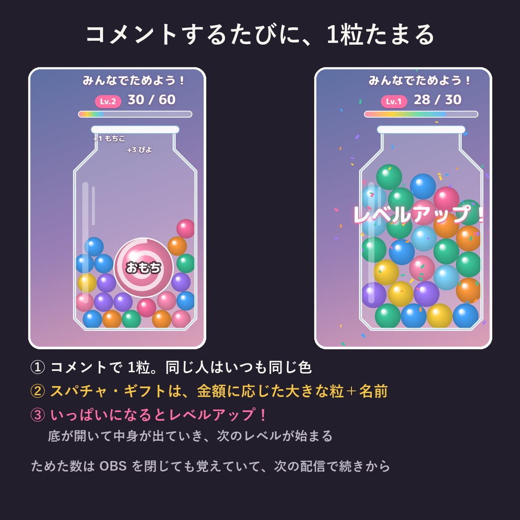 ためボトル【わんコメ対応】コメントで粒がたまる参加型テンプレート 3種セット/お菓子の瓶・目玉の標本瓶・千両箱