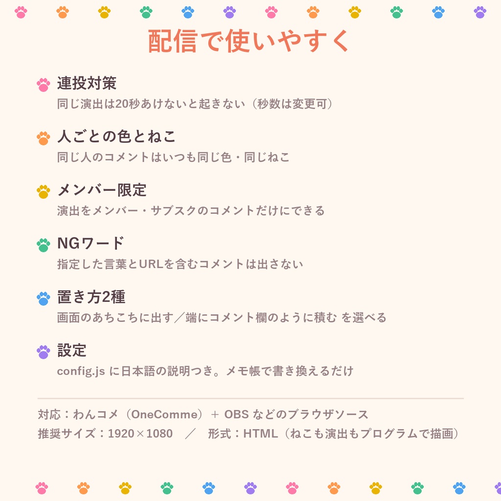 ねこまみれコメント【わんコメ対応】コメントにねこがやってくる 配信用テンプレート/ねこ6柄・演出10種・見た目3種・置き方2種